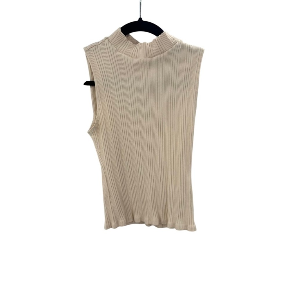 Reformation Lunette Knit Top Cream Ribbed Mock Neck Tank Top XS Made in USA - Picture 2 of 5